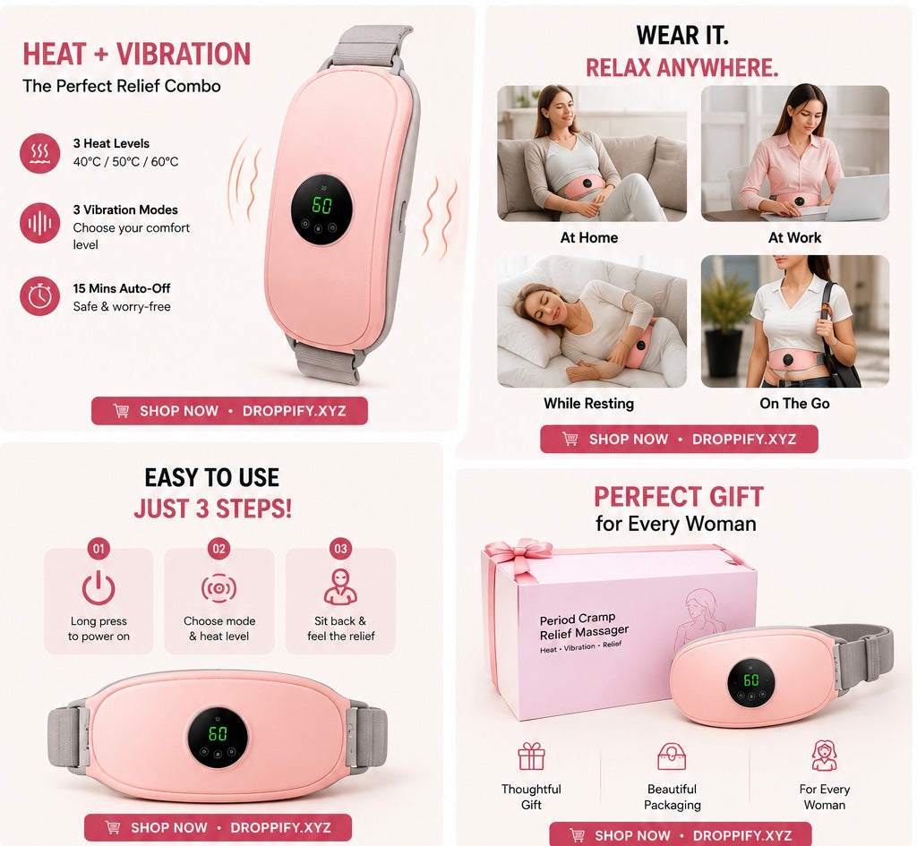 Period Cramp Relief Massager with Heating Pad for Back Pain|Cramp Free- Period Cramp Relief Heater & Massager|Works As Periods Pain Relief|Periods Cramps,Back/Belly Heating Pad