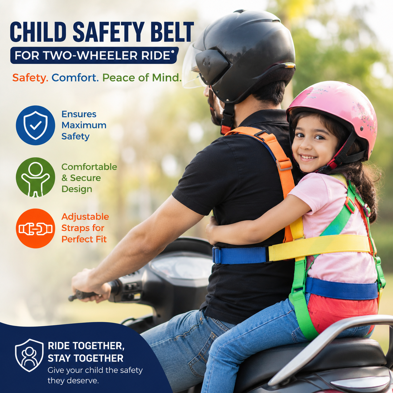 Child Safety Belt for Two Wheeler Ride (Multicolor)