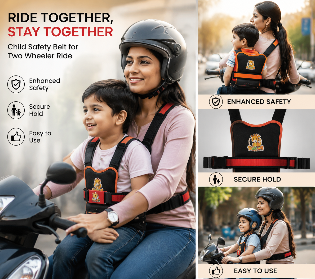 Child Safety Belt for Two Wheeler Ride (Multicolor)