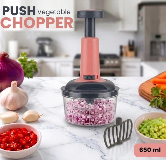 Push Chopper 650ml Manual Vegetable Chopper with 3-Tier Stainless Steel Blades (Pack of 1)